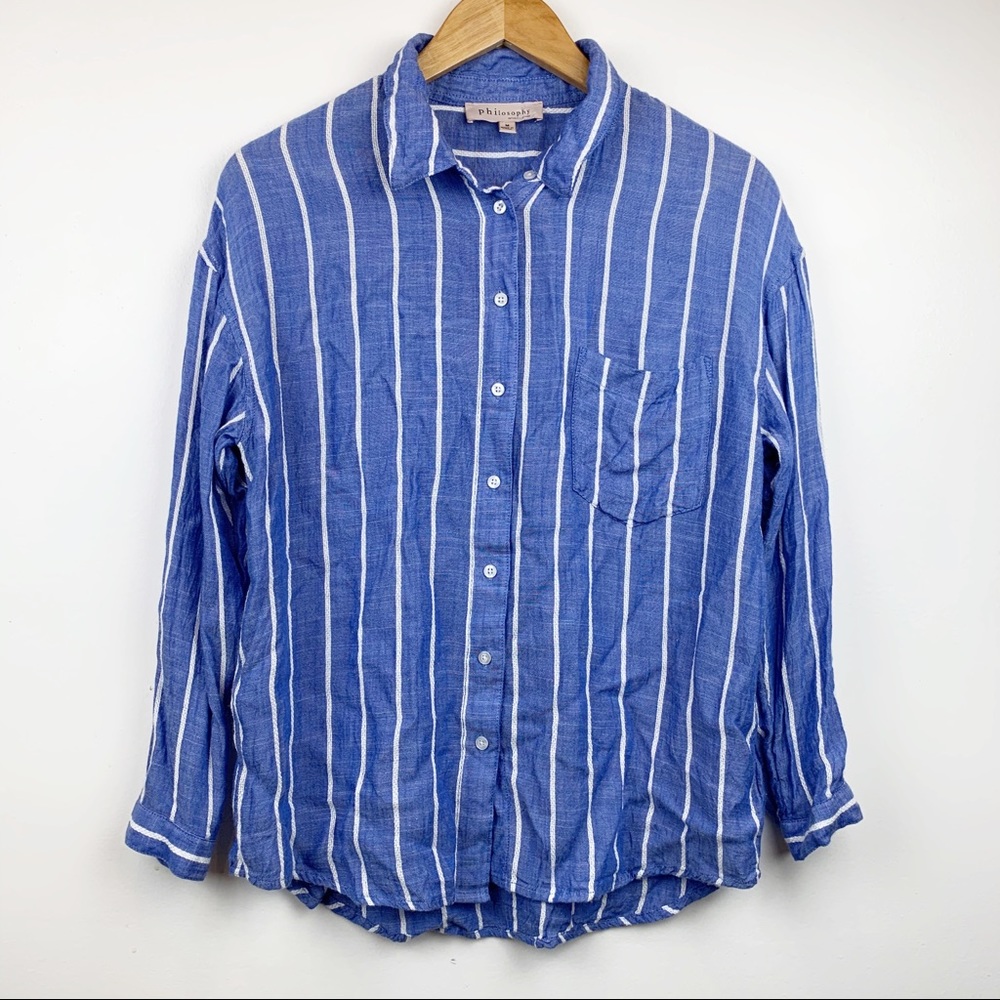 PHILOSOPHY Blue & White Striped Blouse M
